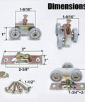 Sliding Pocket Door Top Hanger Rollers Wheels Assembly For 1125 And 1500 Hardware Kit showing zinc alloy construction dimensions