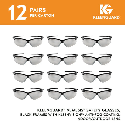Nemesis Indoor Outdoor Safety Glasses With Black Frame, V30 Lenses For All Day Work, Sun Shield Glasses, 12 Pairs Displayed