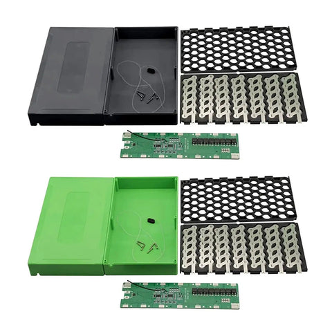 Heavy Duty 48V 13S 6P Electric Bicycle Battery Box Compatible With 18650 Cells Foldable Ebike Enclosure parts in black and green.