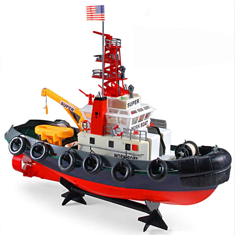 Dope Seaport Style RC Tug Boat With Water Sprayer 2.4GHz Remote Control Harbor Fire Rescue Ship with detailed deck and life raft