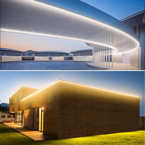 Outdoor installations with 4.92ft Power Cord Connector Kit For 8x16mm LED Neon Rope Light Not RGB Compatible, illuminating modern architecture