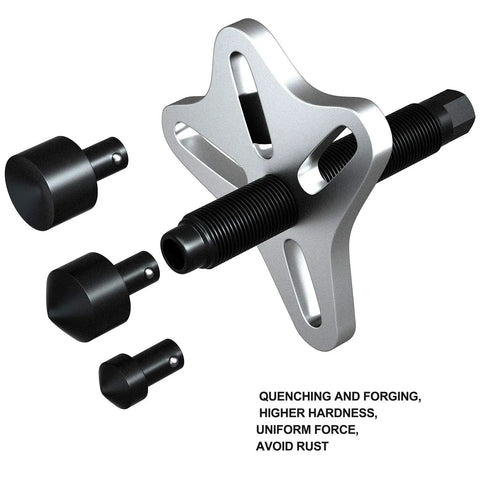 46 Piece Steering Wheel Puller Kit for Harmonic Balancers with 4 Way Slotted Puller and components, metal finish