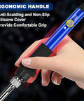 Close-up of blue 60W Pro Grade Soldering Gun Kit With 9 In 1 System held in hand, featuring ergonomic silicone handle cover.