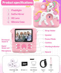 Kids Instant Print Camera Awesome Toy, 1080P HD Digital Camera For Girls Ages 3-8, 8MP Photos And Instant Black And White Prints, Easy Beginner Camera For Creative Play And School Projects. Pink unicorn kids camera with 2.4-inch screen and accessories