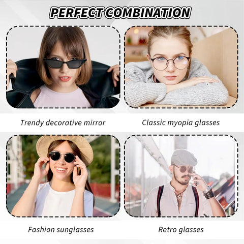Hella Sturdy Universal Glasses Arm Replacement Kit For Sweet Eyeglasses Legs Swap Including Screws Washers Nose Pads And Mini Screwdriver For A Dang Fast Frame Rescue Any Day displayed with trendy decorative mirror and various eyeglasses styles.
