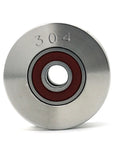 Stainless Steel H Groove Pulley Silent Wheel For Heavy Duty Gearheads, 600 LB Capacity, Whisper Quiet Operation, 48mm Diameter, 22mm Wide, 10mm Bearing Hole, Internal Lubricated Grease, Silver Tone front view