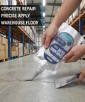 Tough As Nails Concrete Crack Filler With Marine Grade Silane Polymer Base in use on warehouse floor crack repair.