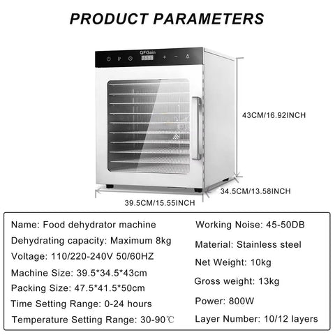 Heavy Hitter Electric Food Dehydrator With Slick Stainless Racks And Big Twelve Tier Capacity For Drying Fruit Meat Herbs Quick And Easy At Home Or Market Stalls with digital display.