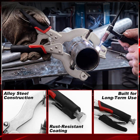 Locking Welding Pipe Pliers Clamp, 13 Inch Heavy Duty C Clamp For Round Tubes 2 To 4 Inches in use during welding