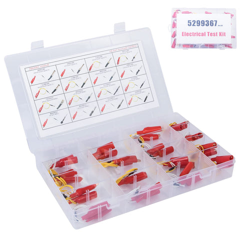 16 Piece Electrical Test Lead Kit Model 5299367 with terminal adapters, cables, in clear plastic case for automotive diagnostics.