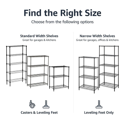 Four-Shelf Steel Wire Garage Storage Shelves Heavy Duty With Adjustable Metal Unit, Each Shelf Holds Up To 200 Lbs, 800 Lbs Total Capacity, 23.2 In Wide By 48 In High By 13.4 In Deep, Black, Ideal For Tools, Gear And Supplies In Workshop Or Garage. size options
