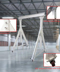 Lightweight Aluminum Alloy Gantry Crane with stainless steel fixing pin and 360° universal casters for portable shop lifting.