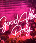 Pink LED Neon Sign For Wall Decor Good Vibes Only Neon Sign 23.5x15.5 Inch Perfect For Bedroom Parties Bars Pubs Clubs And Home With Adjustable Brightness Durable Silicone And Acrylic Safe To Touch