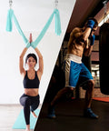 Two Pack Swing Hanger Set 304 Stainless Steel Beefy Heavy Duty Ceiling Mount Swivel Hooks 1763 Lbs Capacity For Hammock Chair Yoga Punching Bag Indoor Outdoor in action, showcasing yoga and boxing setups.