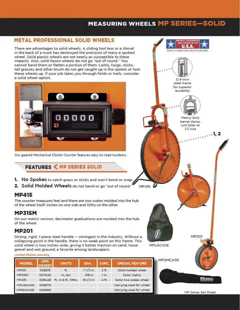Heavy Duty Metal Frame Measuring Wheel With Dual Scale Hub, Fifteen And A Half Inch Diameter, Easy Read Mechanical Counter