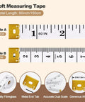 Two Pack Soft Flexible Retractable Tape Measure Set For Body Measurements, Sewing And Fabric, Tailor And DIY Projects, Mini Dual Sided Inches And Centimeters, Black Quick Retract And White Classic Tape, Grab And Go Pro Grade Handy Tool image showing dual-sided tape with metal end tab.
