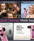 Powerful Cordless Air Duster In Pink With Rechargeable 8000mAh Battery And Adjustable Speed LED Light 150000 RPM