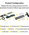 Heavy Duty Commercial Steam Cleaner High Temp Industrial Pressure Washer Kitchen Car Detailing Chemical Free Professional Cleaning Tool 2500 Watt accessories and nozzles layout.