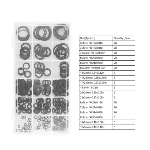 225Pcs NBR O Ring Assortment Kit Pro Grade With 18 Oil Resistant Sizes In Transparent Storage Box For Automotive Hydraulic And Pneumatic Seals Gaskets And Repair Needs