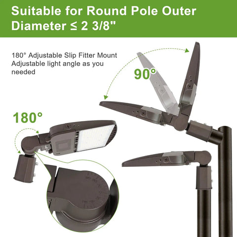 Go To 300W LED Parking Lot Shoebox Lights With Dusk To Dawn Photocell adjustable slip fitter mount on pole