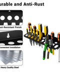 Wall Mount Metal Tool Organizer Rack for garage workshop home shed holds screwdrivers pliers wrenches hammers, black steel