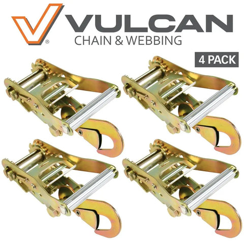 4 Vulcan Heavy Duty Ratchet Strap Buckles With Snap Hooks 4 Pack 3,300 Pound Safe Working Load For 2 Inch Tie Down Straps