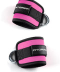 Heavy Duty Ankle Straps For Cable Machine Dual Pack Gym Workout Gear Designed For Serious Leg Development And Knockout Glute Activations Clutch Pulley Harness In Pink, featuring padded nylon and metal D-rings.