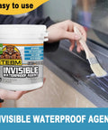 Heavy Duty Waterproof Polyurethane Sealant That Sets Totally Clear And Holds Firm Through Scorching Summers Or Freezing Winters A Go To Fix For Roofs Bathrooms Patios And Walls Indoors Or Outdoors Just Paint On And Go. Showing application on a surface.