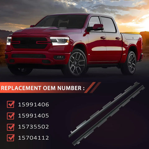 Weatherstrip Window Seal Kit 2 Pack with OEM numbers 15991405 and 15991406 next to a red Chevy truck