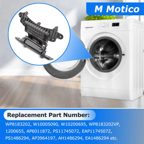 Heavy Duty Washer Door Hinge Replacement For Whirlpool Kenmore Maytag Amana Tough Build is shown against a washing machine.