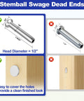Diagram showing Stainless Steel Stemball Swage Dead Ends 1/8 Inch for Deck Cable Railing 20 Pack measurements