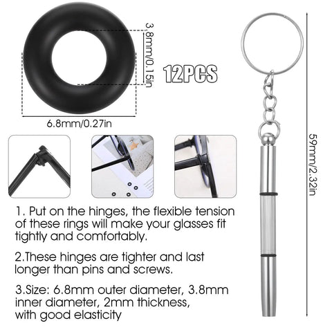 Eyeglass Repair Kit With 6 Pairs Silicone Grips Hinge Rings And Temple Tighteners Plus 3 In 1 Screwdriver For Glass Frames