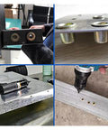 10 Piece Flat Head Threaded Insert Nuts Kit M3 To M12 Heavy Duty Zinc Plated Carbon Steel Rivet Nut Set shown in use on metal fixtures.