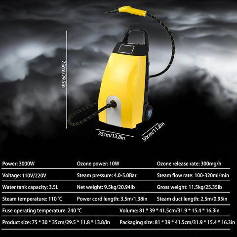 Badass 3000W Steam Cleaner With 3.5L Tank And Quick 40 Second Heat Up For Crushing Stubborn Grime On Car Engines And House Floors featuring control panel and steam hose.
