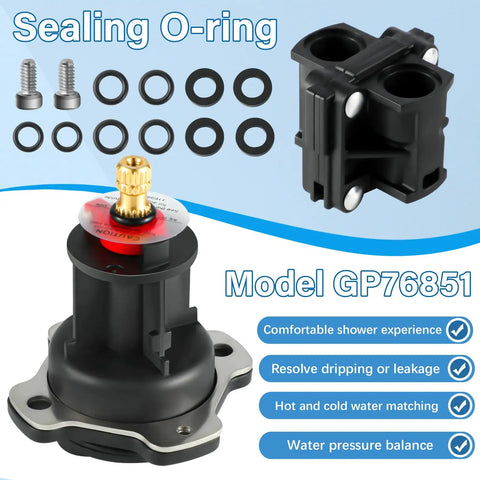 Mixer Cap And Pressure Balancing Unit Kit For Rite Temp Shower Valve Replacement Cartridge GP76851 GP500520 Compatible With GP77759 GP876851 Half Inch Shower Valve, showing model GP76851 with O-rings and components.
