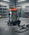 Professional Industrial Wet Dry Shop Vac With Dual 2000 Watt Motors And Massive 21 Gallon Tank in a workshop with tools.