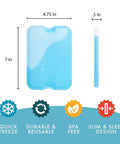 Slim Reusable Gel Ice Packs Set Of 8 Bpa Free Space Saving Cooler Block measuring 4.75 x 7 inches, slim and flexible design.