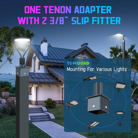 Heavy Duty 2-3/8 Inch Vertical Tenon Pole Adapter for 5 Inch Square Light Poles shown installed on outdoor pole
