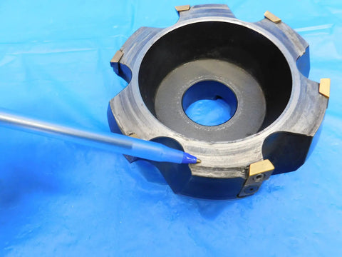 5 Inch OD Face Mill With 1 1/2 Inch Pilot No Labeling On This Face Mill For CNC Milling And Metalworking Precision Tool Ideal For Industrial Machining Projects And Shop Use Durable Construction And Versatile Milling Applications, top view
