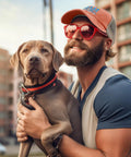 Man wearing Cool Low Profile Trucker Cap For Dad Grandpa And Great Granddad Mens Hat In Saffron With Anti Sweat Band with dog
