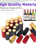 Pretty Legit Fifty Four Piece Wine Bottle Sealing Set Featuring Gold Black And Red Pvc Heat Shrink Capsules With Smooth Plastic Cork Stoppers For Homebrewers A Dead Simple Game Changer For Your Top Liquors - assortment of heat shrink capsules.