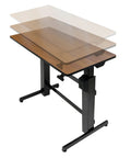 Height Adjustable Standing Desk Supporting Dual Screens And Tablets Heavy Duty Sit Stand Workstation Smooth Manual Crank Adjustment 48 By 24 Inch Rich Walnut Surface showing adjustable height features.