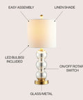 Mercury Glass And Brass Table Lamp With White Linen Shade For Bedroom And Living Room, Modern Stacked Sphere Bedside Lamp