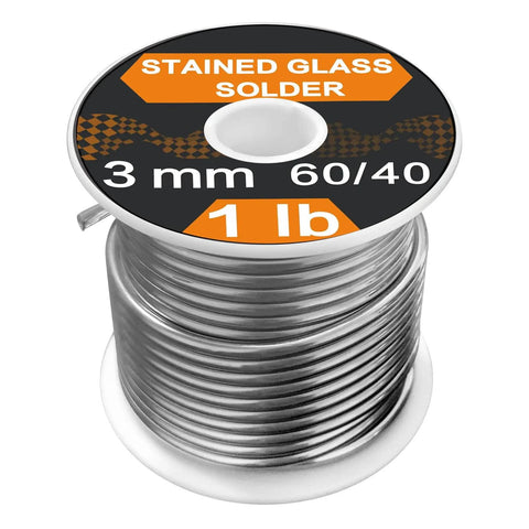 60/40 Stained Glass Solder for Copper Foil, 3mm Diameter, 1 Pound Spool, Tin Lead Alloy, High Purity, Easy Melt, Spool View