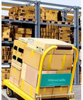 Beefy Workhorse Heavy Duty Platform Truck Hand Push Cart For Material Handling With Quiet Durable Wheels 360 Degree Swivel Back Wheels And Easy Maneuverability For Wide Use, yellow steel cart with widened baffle in warehouse