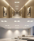 LED Spot Lights Square Double Head Recessed Downlight for Living Room installed in a modern hallway and living room.