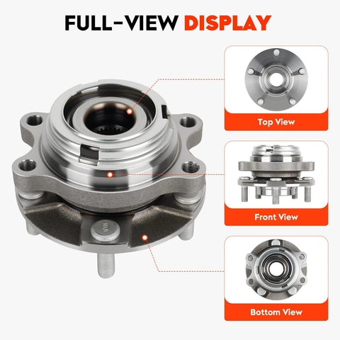 Front Wheel Bearing Hub Assembly For 2007 2012 Nissan Altima 2.5L With 5 Lug 4 Wheel ABS Replacement 513294 with front, top, bottom view