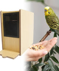Millet Husk Separator And Grain Splitter Machine for Backyard Farms, Bird Lovers, and Yard Feed Shops next to a green bird on a branch