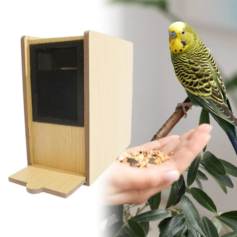 Millet Husk Separator And Grain Splitter Machine for Backyard Farms, Bird Lovers, and Yard Feed Shops next to a green bird on a branch