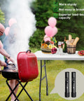 Heavy Duty Adjustable Table Leg Extenders Deliver Two Game Changer Heights At Three Point Five And Five Inches next to a red grill outdoors.